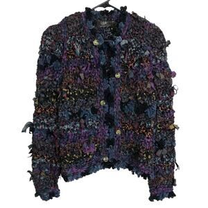Estelle Gracer Womens Cardigan Jacket Knit Handwoven Multi Metallic Art to Wear